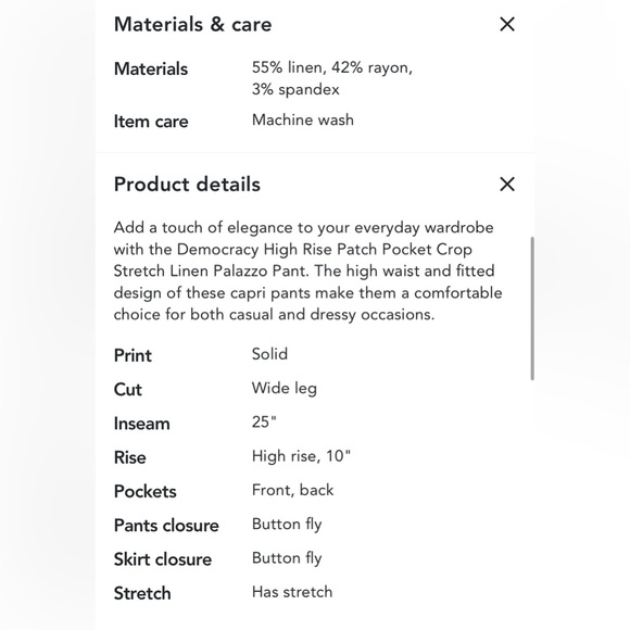 4/$25 or listed price☃️Democracy High Rise Patch Pocket Crop Linen Palazzo Pants - Picture 9 of 9